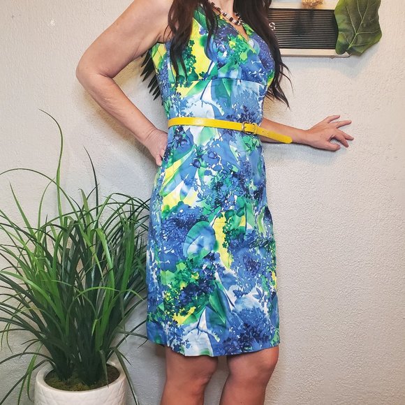 Donna Ricco NY I Sleeveless V Neck Sheath Summer Dress Teale/Floral Size… - Picture 1 of 15